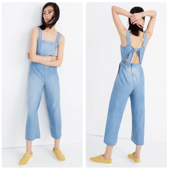 Madewell Denim Apron Bow-Back Jumpsuit in Ronda Wash Size 4 - Picture 1 of 13